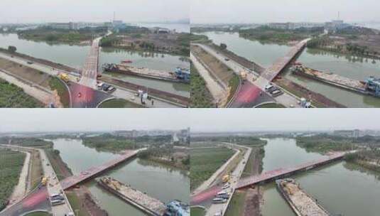 中国广东省广州市南沙区沥心沙大桥便桥高清在线视频素材下载