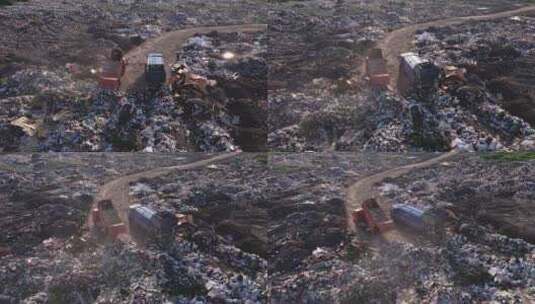 垃圾车卸载垃圾的垃圾填埋场高清在线视频素材下载