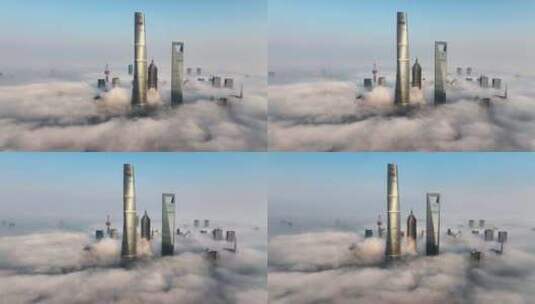 上海云海 平流雾 上海穿云 陆家嘴穿云高清在线视频素材下载