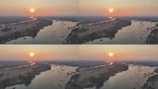 湄公河上的唯美日出高清在线视频素材下载