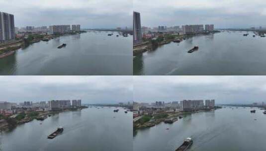 航拍广东清远英德北江内河航运货船高清在线视频素材下载