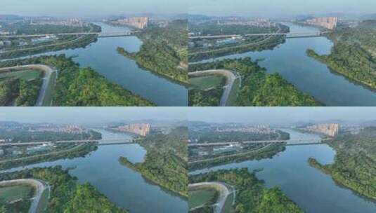 广州从化区流溪河湿地公园航拍文峰塔景观高清在线视频素材下载