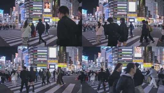 日本东京歌舞伎涉谷街道路口人流高清在线视频素材下载