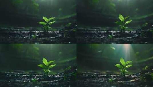 雨后生长的绿色的植物嫩芽高清在线视频素材下载