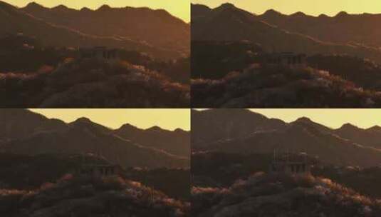 航拍夕阳下的北京龙泉峪长城高清在线视频素材下载
