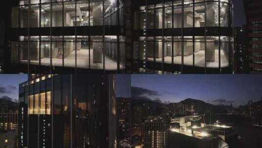 香港CBD写字楼夜景航拍高清在线视频素材下载