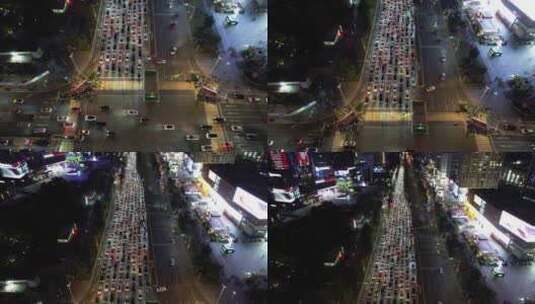 城市夜景拥堵交通车辆行驶东莞大道航拍高清在线视频素材下载