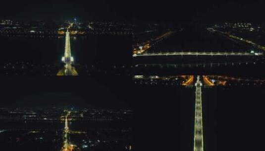 湖南湘潭湘江桥梁夜景航拍高清在线视频素材下载