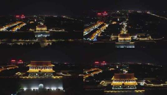 山东青州古城古城门夜景航拍高清在线视频素材下载