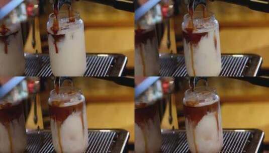 冰咖啡冰拿铁制作高清在线视频素材下载