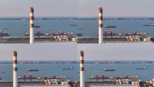 航拍上海长江口船舶 长兴岛 上海长江大桥高清在线视频素材下载