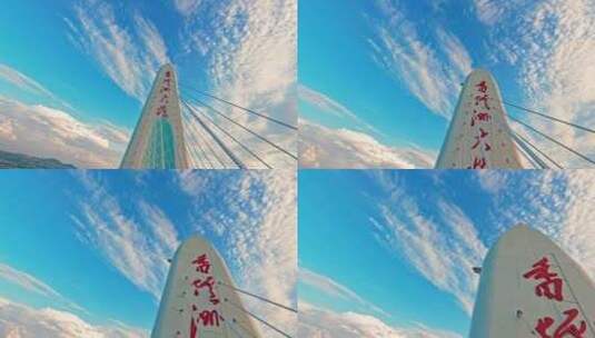 4k长沙湘江香炉洲大桥穿越机航拍高清在线视频素材下载