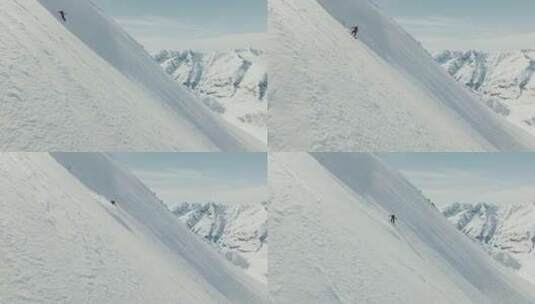 单板滑雪从雪山向下滑高清在线视频素材下载