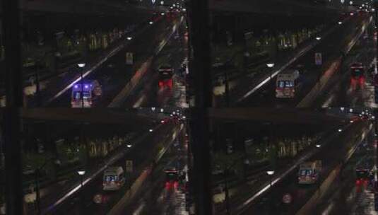城市雨夜下雨急救车交通高清在线视频素材下载