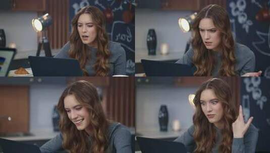 女性居家使用笔记本电脑高清在线视频素材下载