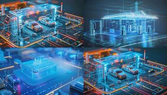 科技感新能源车充电站 电车充电桩绿色出行高清在线视频素材下载