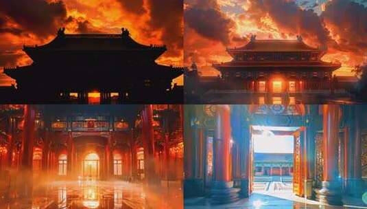 传统中国风宫殿 古代建筑阳光射进室内背景高清在线视频素材下载