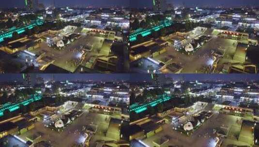 成都都江堰市仰天窝广场自拍大熊猫夜景航拍高清在线视频素材下载