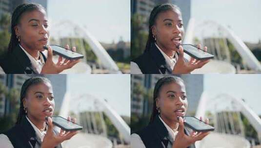 城市中的声音、电话和黑人女性，用于商业、高清在线视频素材下载