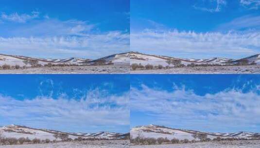 冬季内蒙古乌兰布统蓝天白云雪景高清在线视频素材下载