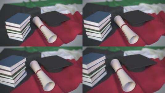科威特国旗毕业帽和文凭高清在线视频素材下载