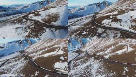 4K新疆雪山雪景云层航拍高清在线视频素材下载