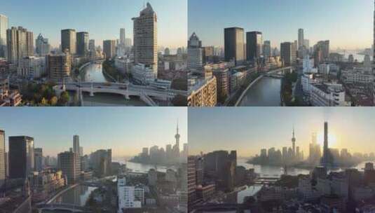 上海浦西苏州河清晨风光高清在线视频素材下载