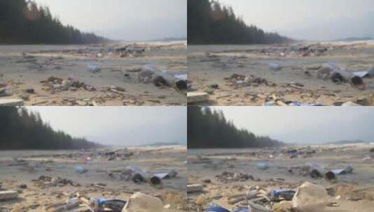 海滩上的垃圾追踪高清在线视频素材下载