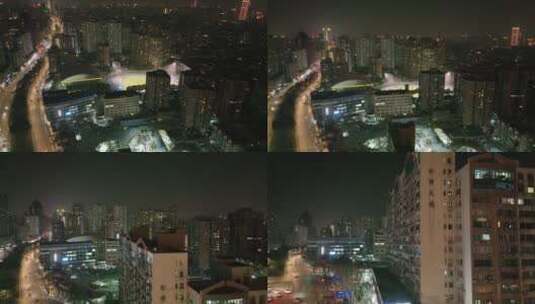上海浦西徐家汇夜景航拍高清在线视频素材下载