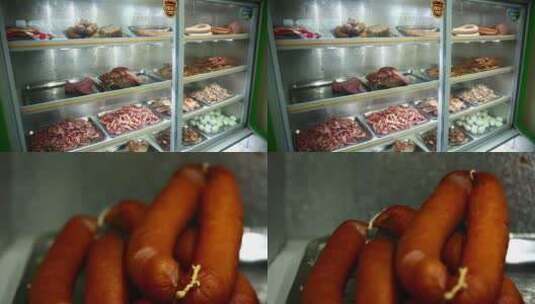 【镜头合集】冷柜卖各种香肠火腿肉肠高清在线视频素材下载
