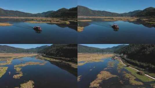 4k云南风光视频腾冲神奇湿地游船蓝色湖面高清在线视频素材下载
