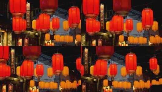 节日喜庆街上的红灯笼彩灯高清在线视频素材下载