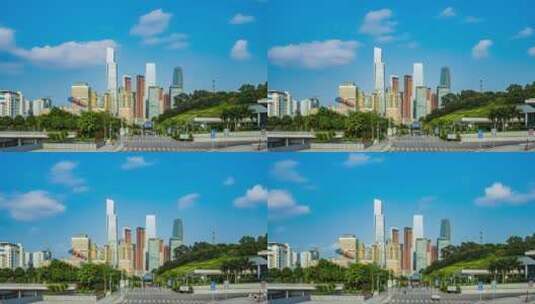 广西南宁民歌湖城市天际线高清在线视频素材下载
