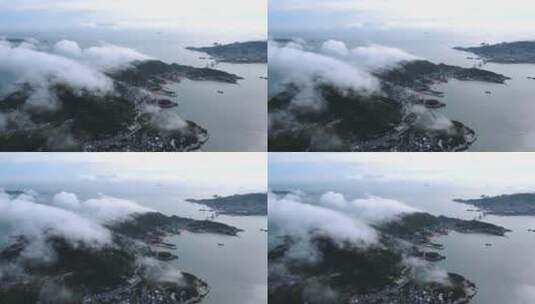 航拍海岛云雾高清在线视频素材下载