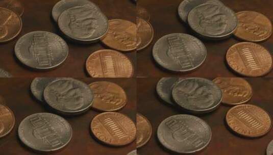 桌上的铜币和银币高清在线视频素材下载