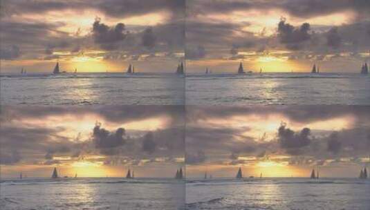 夕阳海上帆船高清在线视频素材下载