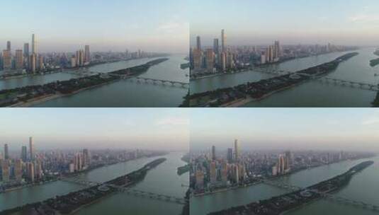长沙湘江城市全貌城市高楼江面鸟瞰全景江景高清在线视频素材下载