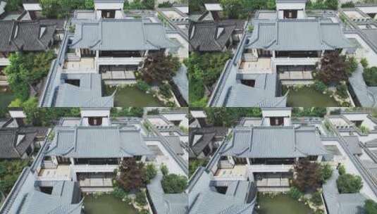 中式合院别墅景观池俯拍高清在线视频素材下载