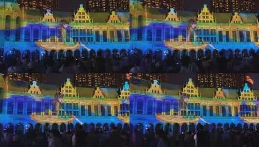青岛红树林酒店，城堡3D光影秀表演高清在线视频素材下载