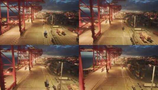 商业港口夜景航拍高清在线视频素材下载