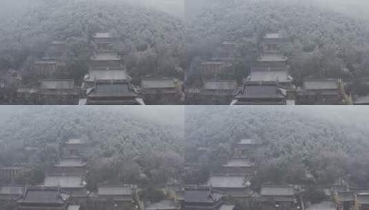 杭州灵隐雪下雪航拍高清在线视频素材下载