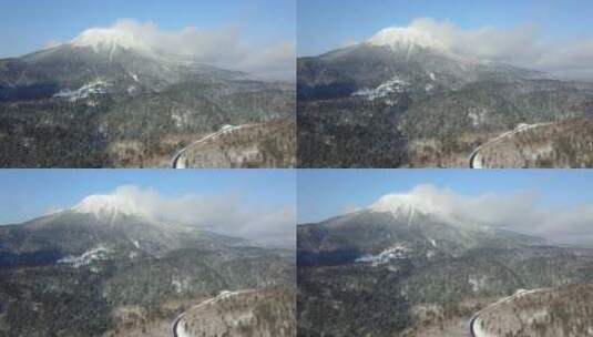 原创 日本北海道阿寒湖雄阿寒山雪景航拍高清在线视频素材下载