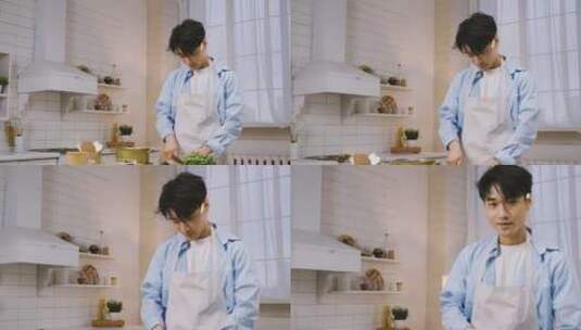 日本男人在厨房里切菜高清在线视频素材下载
