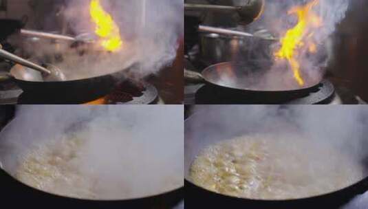 厨师大火炒菜做饭-厨房美食油炸高清在线视频素材下载