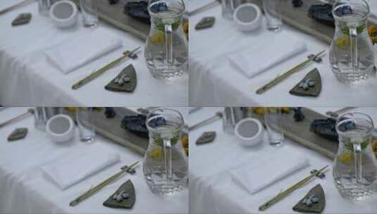 中餐厅餐具杯子和筷子高清在线视频素材下载