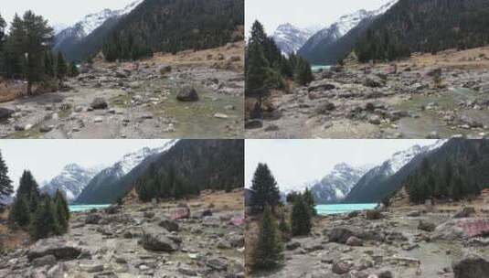 穿过碎石露出雪山的航拍高清在线视频素材下载