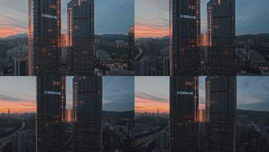 航拍深圳东海国际公寓傍晚夕阳镜头高清在线视频素材下载