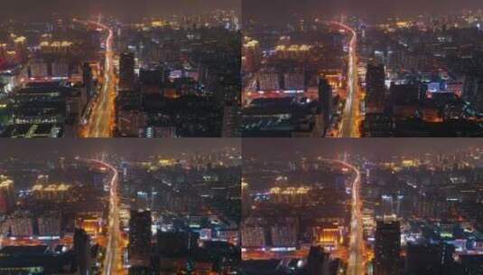 上海杨浦大桥夜景延时航拍01高清在线视频素材下载