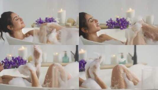 洗泡泡浴的女人高清在线视频素材下载