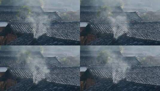 清晨村庄房子的屋顶高清在线视频素材下载